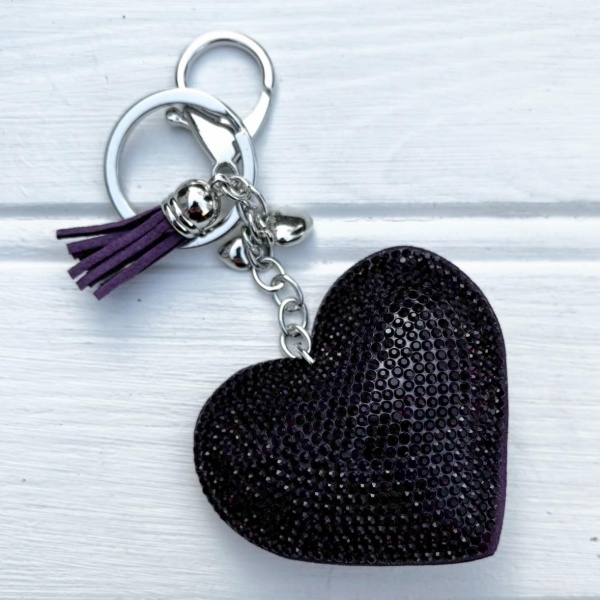 Heart Keyring / Bag Charm - Purple Sparkle